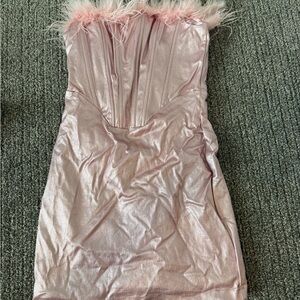 Windsor Blush Strapless Dress with Feather Detail